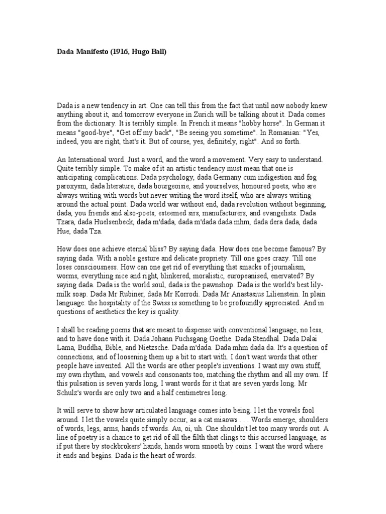 1916 Hugo Ball Dada Manifesto Linguistics