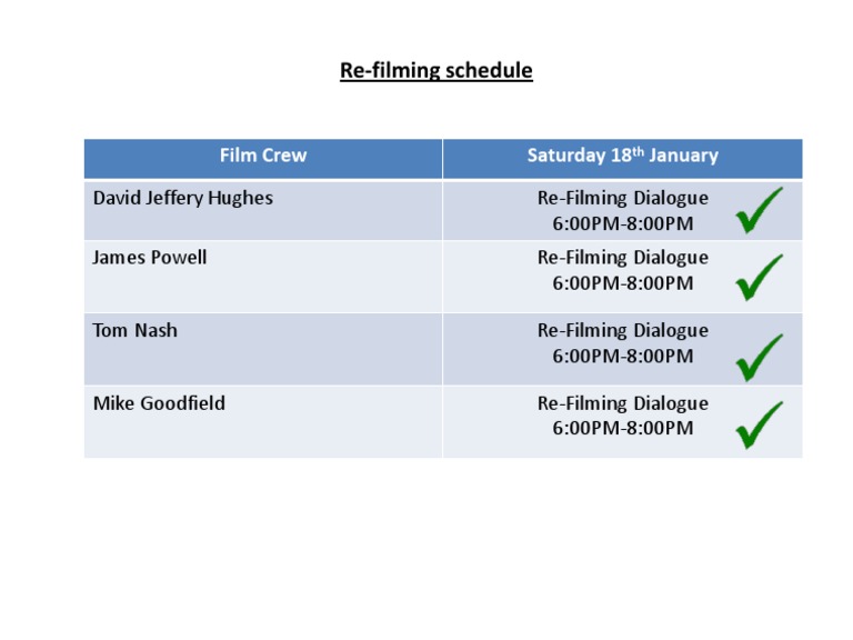 Film Crew Re-Filming Schedule | PDF