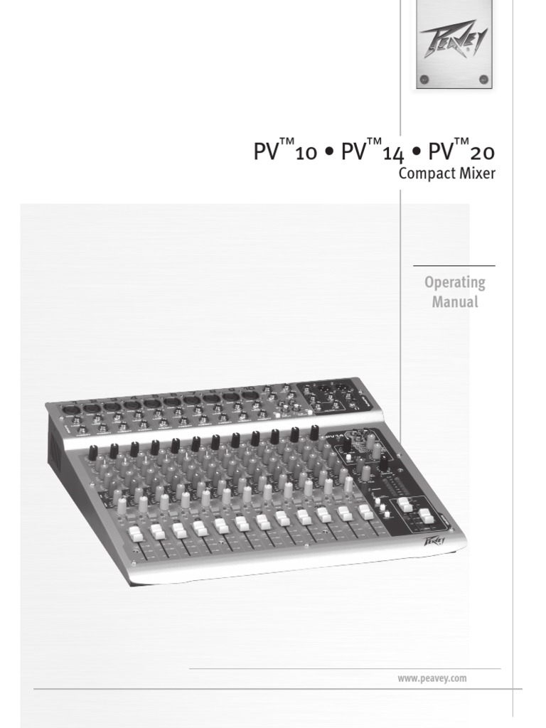 Peavey-Pv20-Compact Mixer Owners Manual | Audiología | Enchufes y tomas
