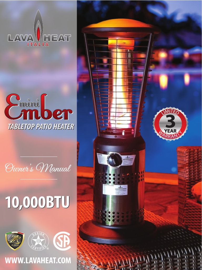 Lava Heat Italia Ember Mini patio heater Owners Manual Hvac Propane