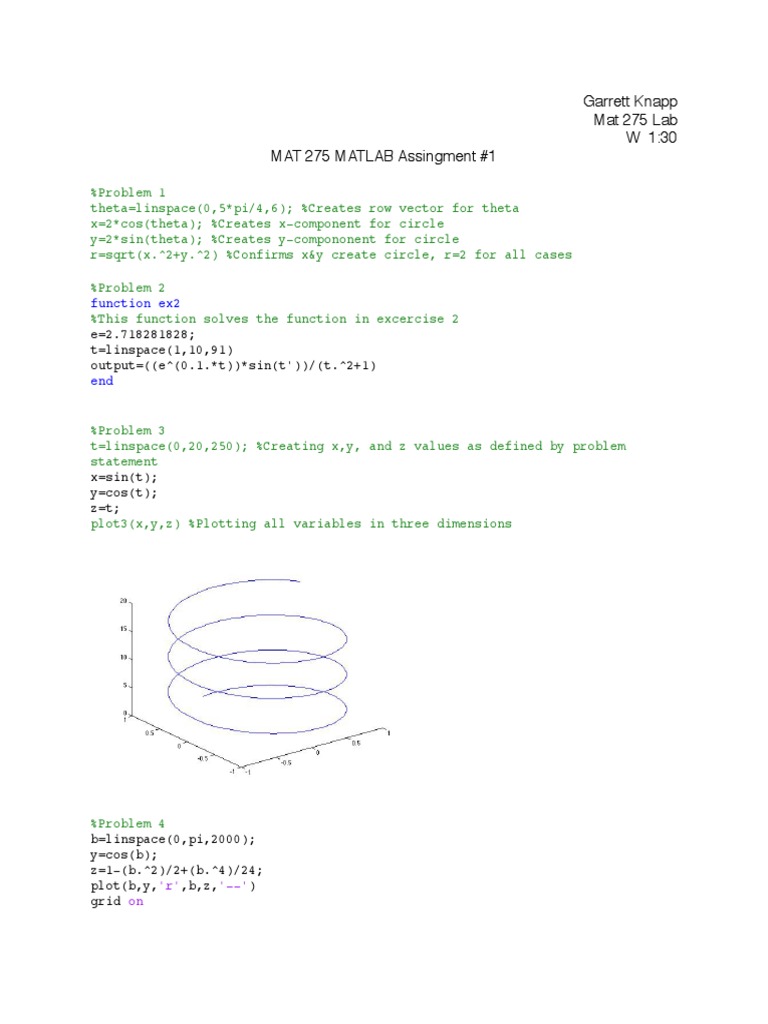 Matlab Lab 1 | PDF | Science & Mathematics