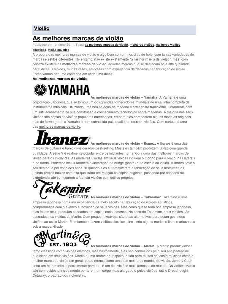 Melhores Marcas de Violão em 2023 | PDF | Guitarras | Violão clássico