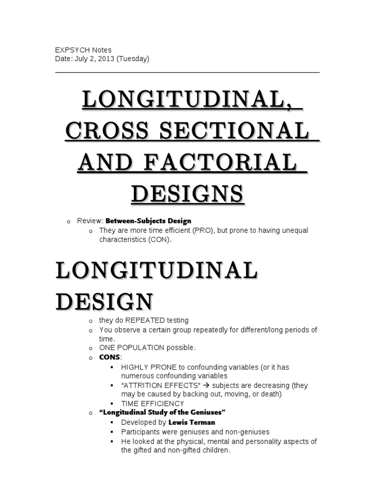 Longitudinal vs. Cross-Sectional Designs | PDF