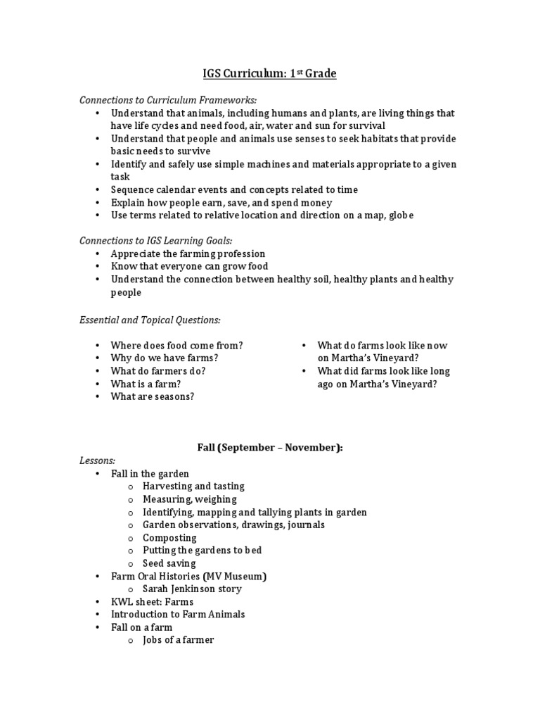 1st Grade Igs Curriculum 2014 | PDF | Textile Arts | Clothing Industry