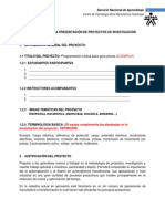 FORMATO PARA LA PRESENTACIÓN DE PROYECTOS DE INVESTIGACIÓN