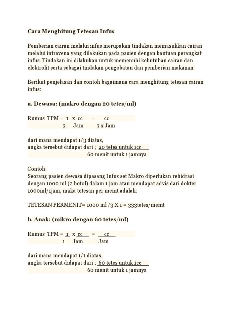 Cara Menghitung Tetesan Infus