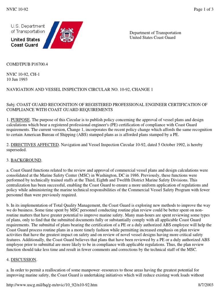 Nvic 10-92 | PDF | United States Government Publishing Office | Safety