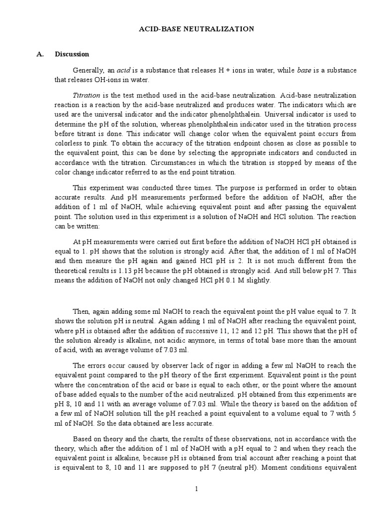 Titration Is The Test Method Used in The AcidBase Neutralization. AcidBase Neutralization