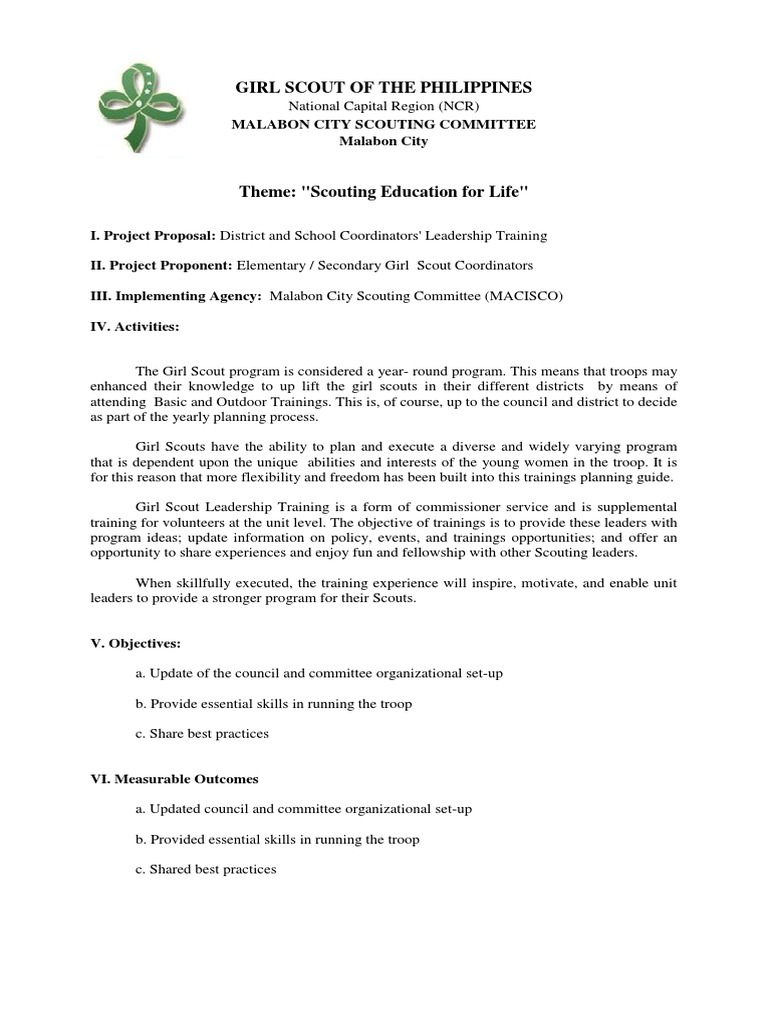 Girl Scout Leadership Training Plan | PDF | Scouting | Leadership