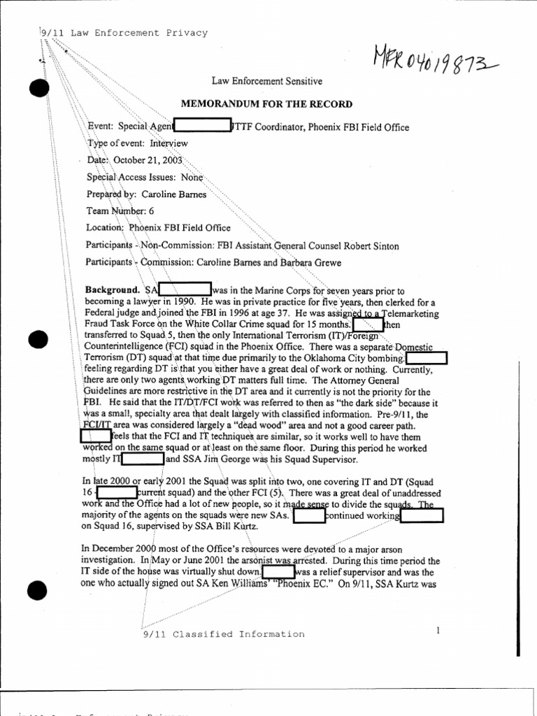 Memorandum For The Record: FBI Interview | PDF | Joint Terrorism Task ...