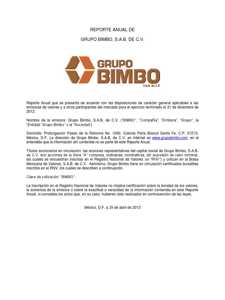 Bimbo Resultados Distribución (Negocios) Normas Internacionales de Información Financiera