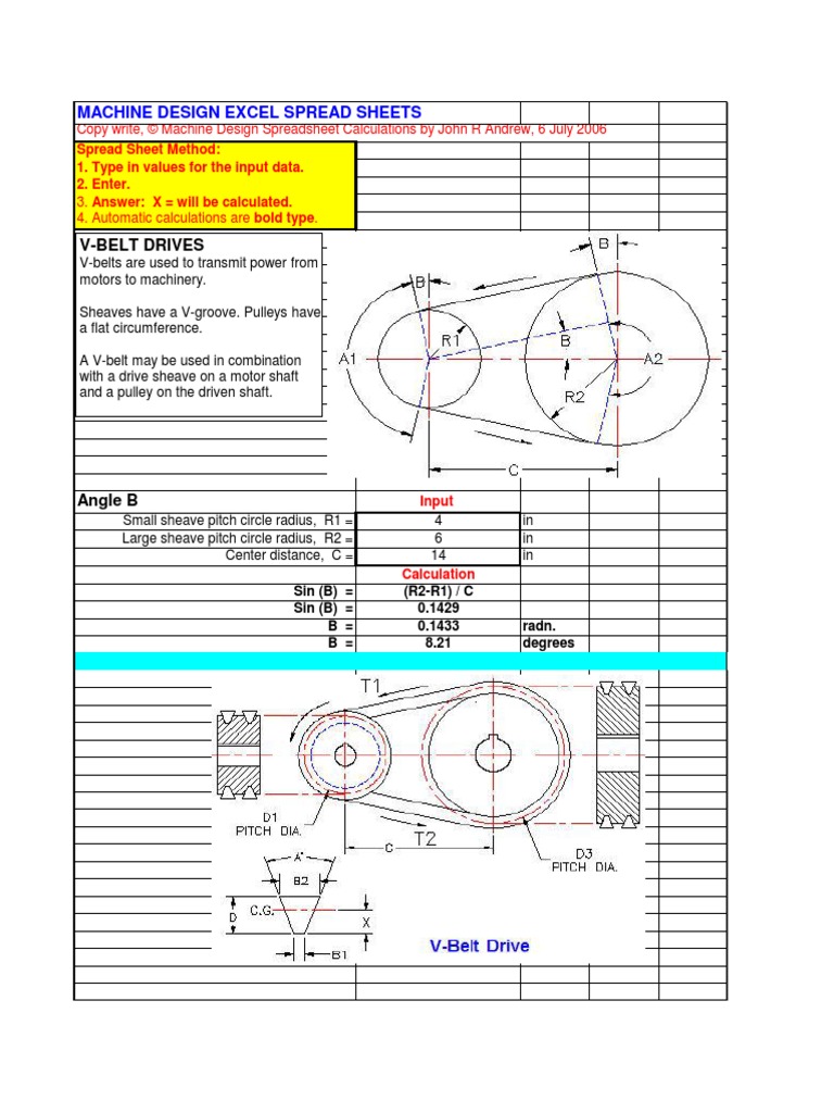 V Belt Calculation Belt (Mechanical) Machines