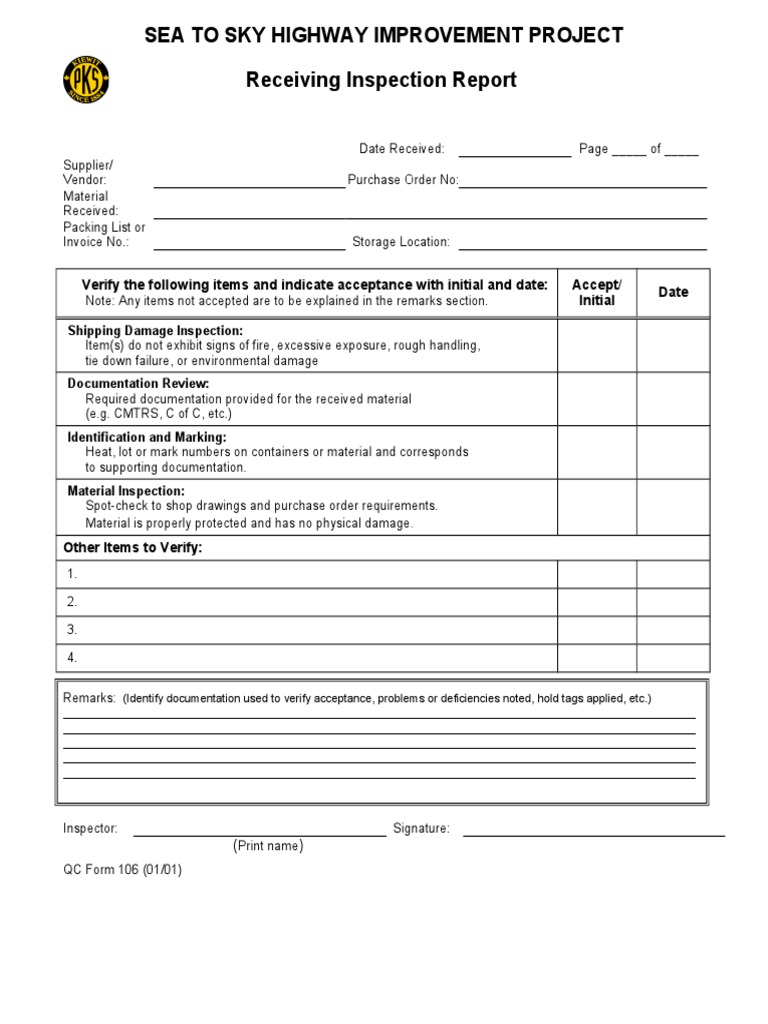 106 - Receiving Inspection Report | PDF