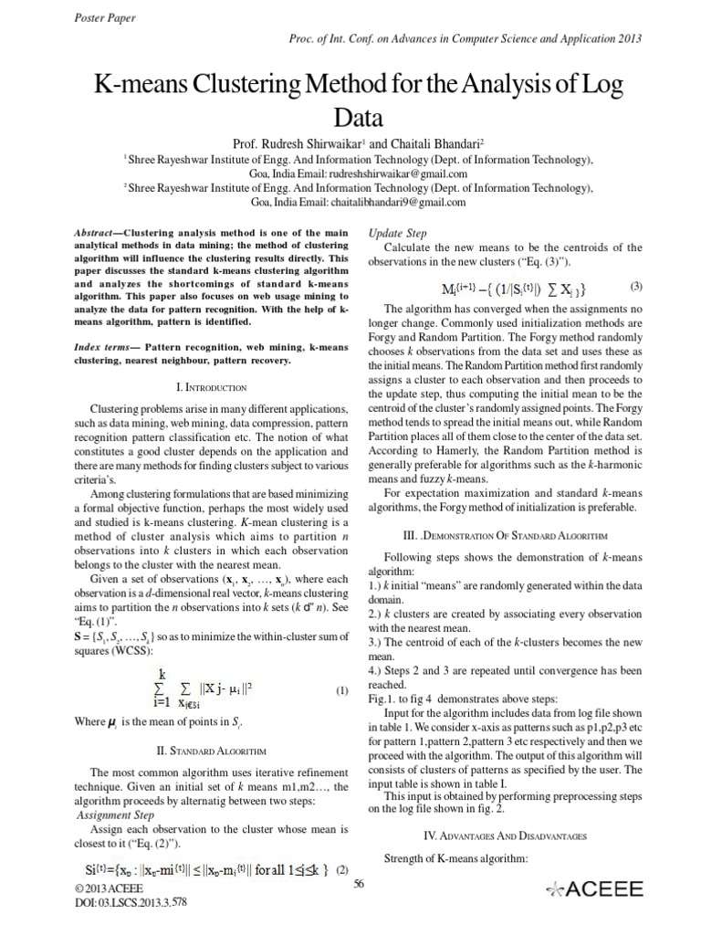 K-Means Clustering Method For The Analysis of Log Data | PDF | Cluster ...