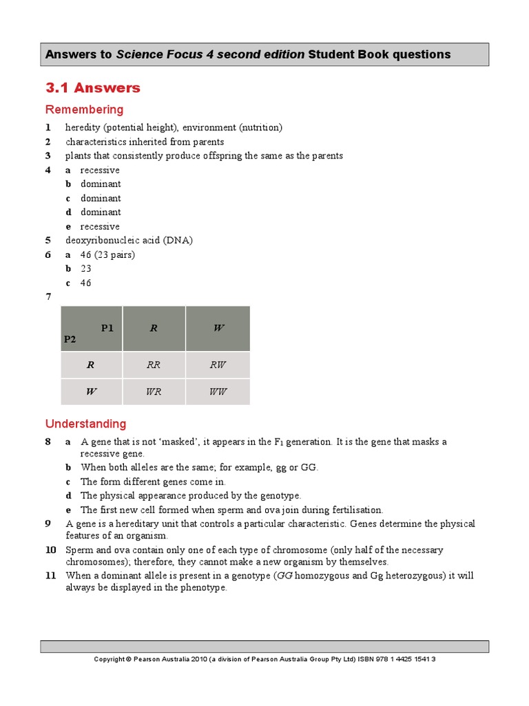 SF3 Answers | PDF | Dominance (Genetics) | Gene