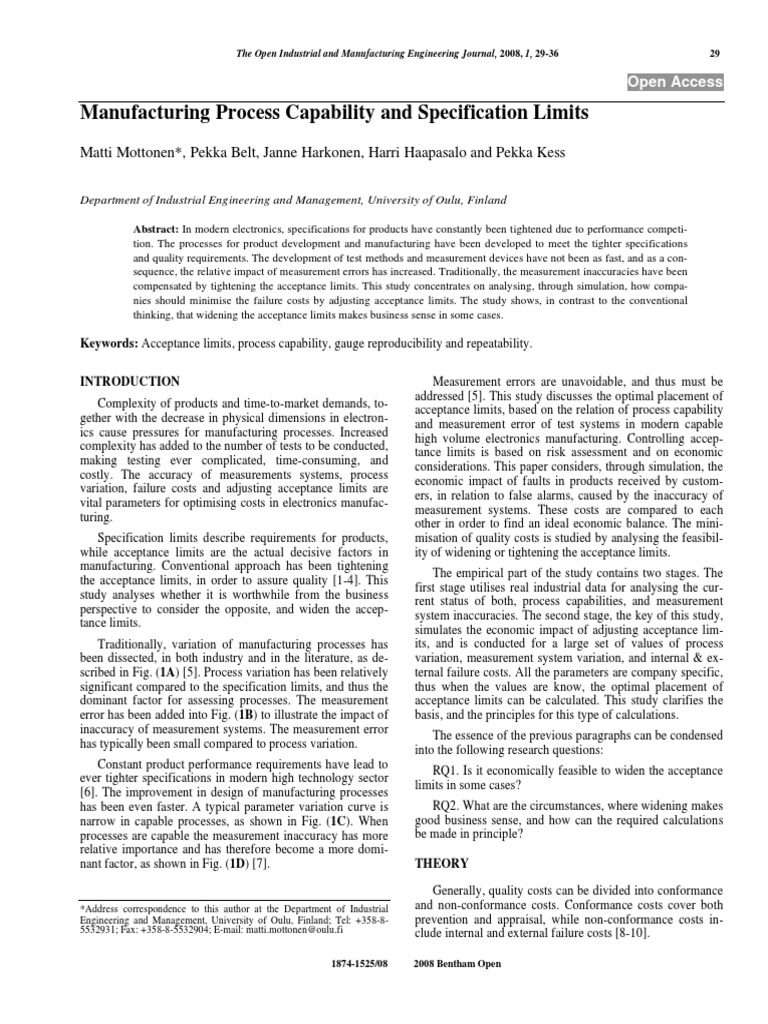 Manufacturing Process Capability And Specification Limits Pdf