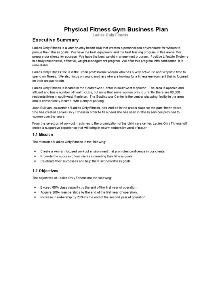 Business plan for fitness studio image