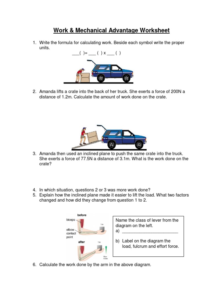 worksheet Work Worksheet work and mechanical advantage worksheet lever classical mechanics