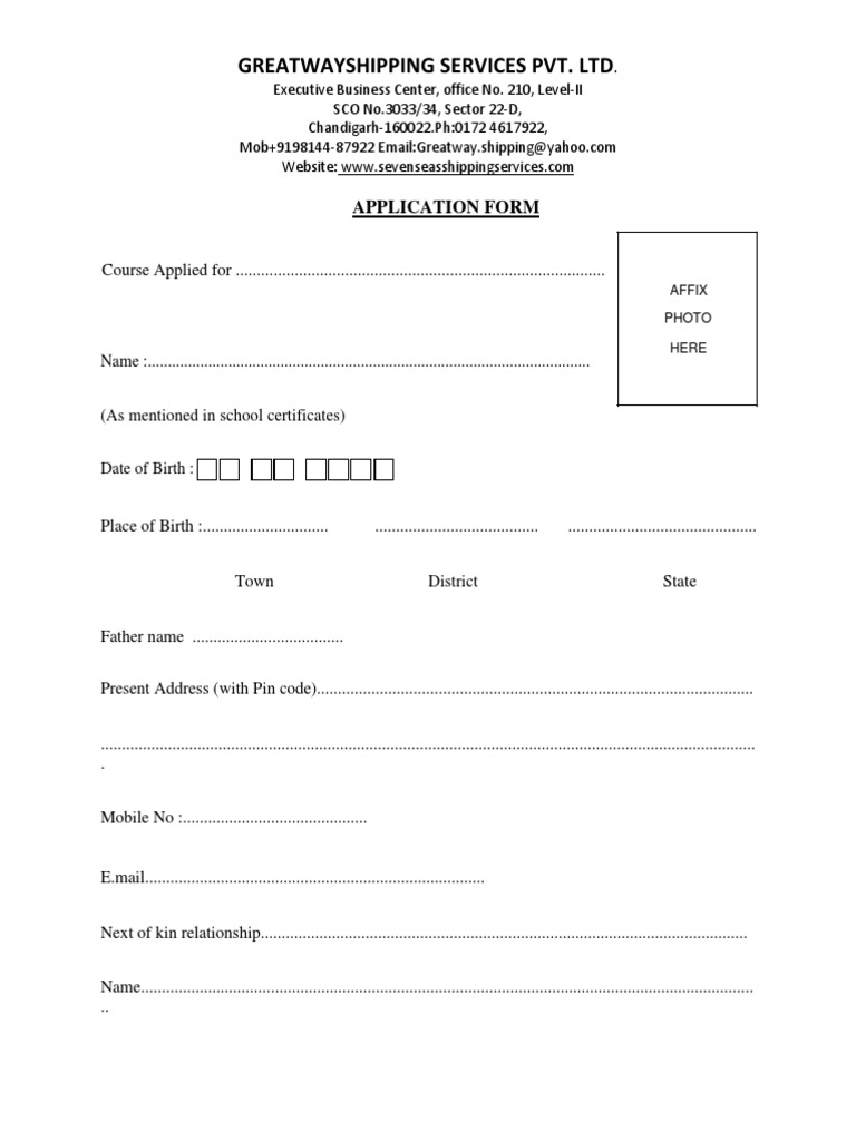 Greatway Shipping Application Form | PDF
