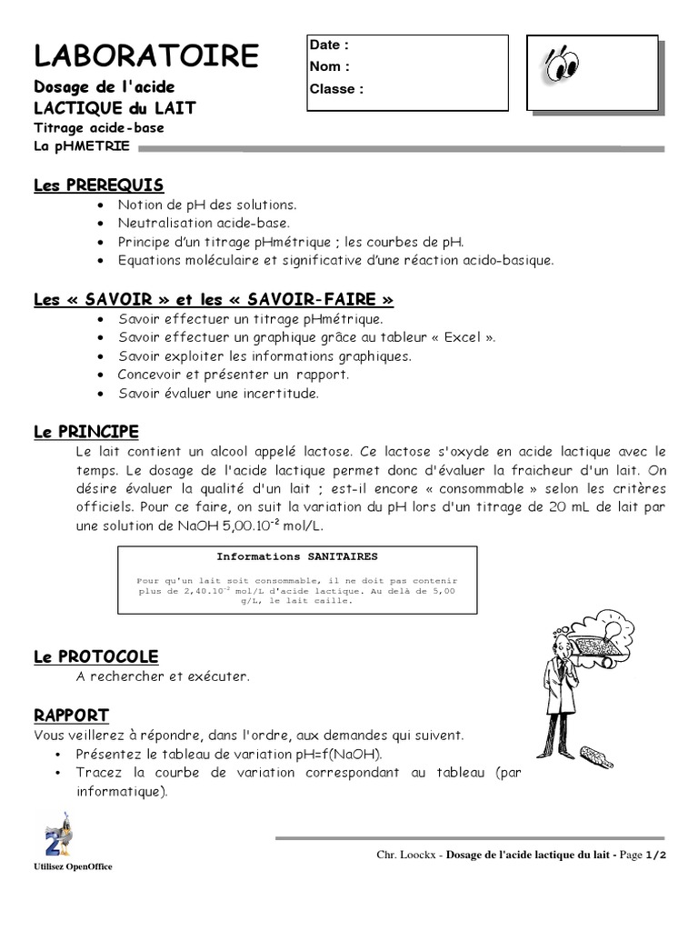 Titrage De Lacide Lactique Dans Le Lait Correction