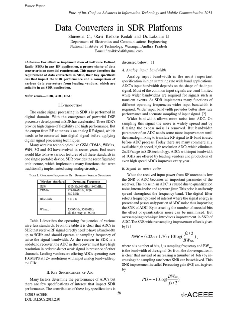 Data Converters in SDR Platforms | PDF | Analog To Digital Converter ...