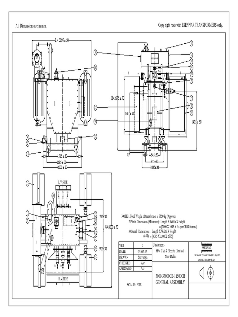 Transformer GA Drawing & Specs | PDF | Transformer | Equipment