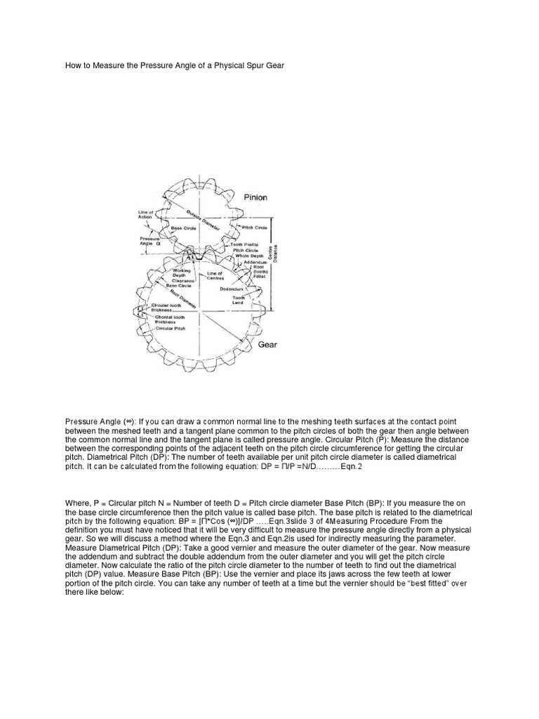 How To Measure The Pressure Angle of A Physical Spur Gear PDF Gear