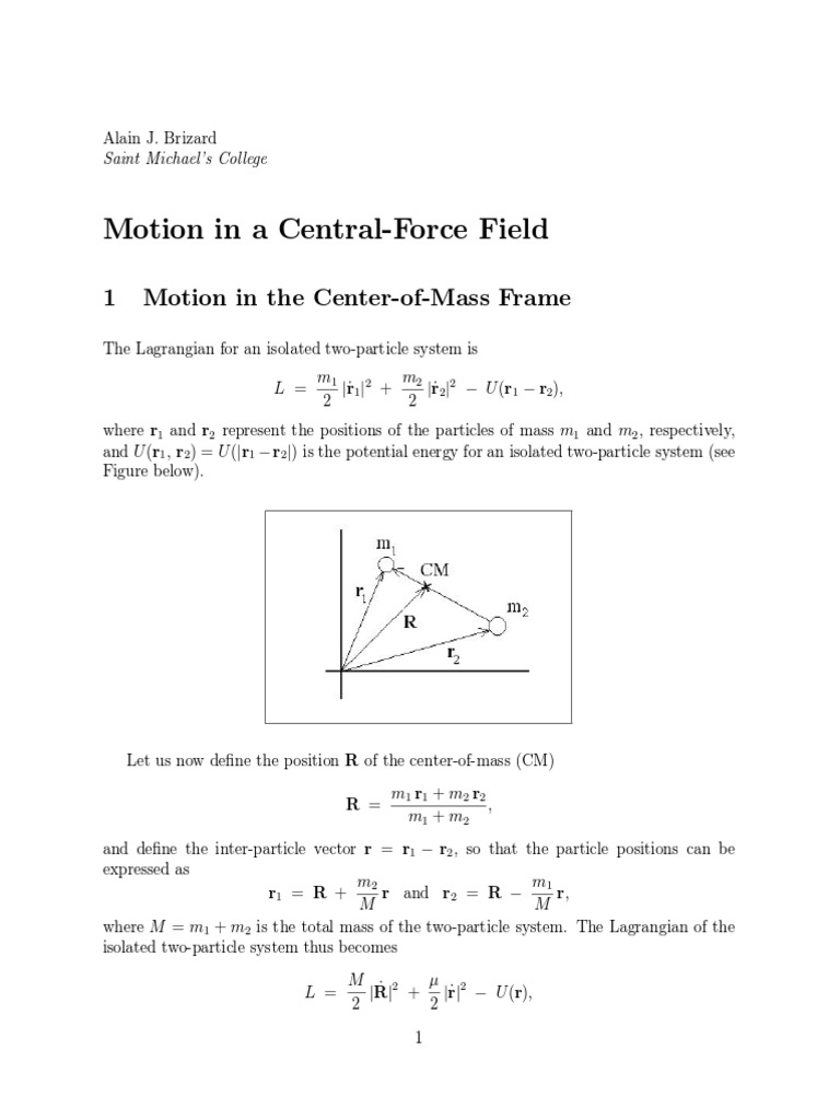 Motion in Central Force Field Lagrangian Mechanics Orbit
