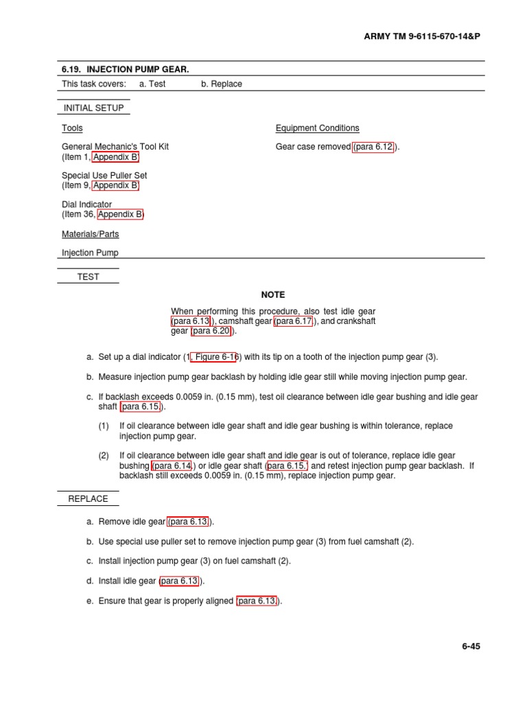 Injection Pump Gear Maintenance Guide | PDF | Piston | Cylinder