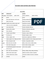 List With The Most Used Suffixes and Prefixes