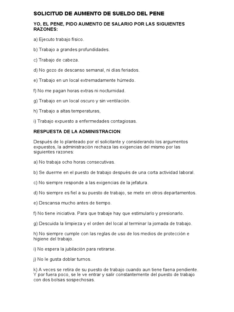 Solicitud De Aumento De Sueldo Del Pene Pdf