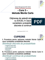 Obtinerea de Selectii Simulate Cu Excel in Cazul Variabilelor Probabiliste Discrete Si Continue - Metoda Monte Carlo