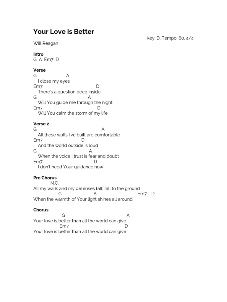 Your Love Is Better (Chord Chart) PDF