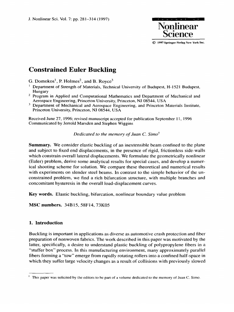 Constrained Euler Buckling Buckling Ordinary Differential Equation