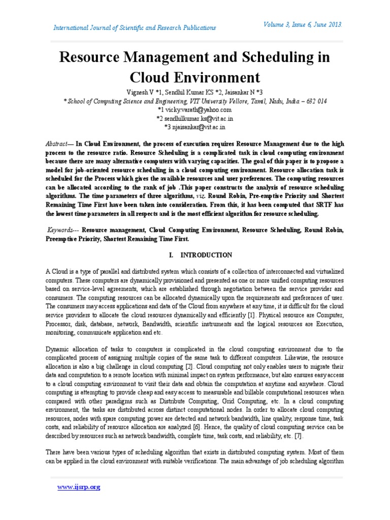 Resource Management and Scheduling in Cloud Environment | PDF ...