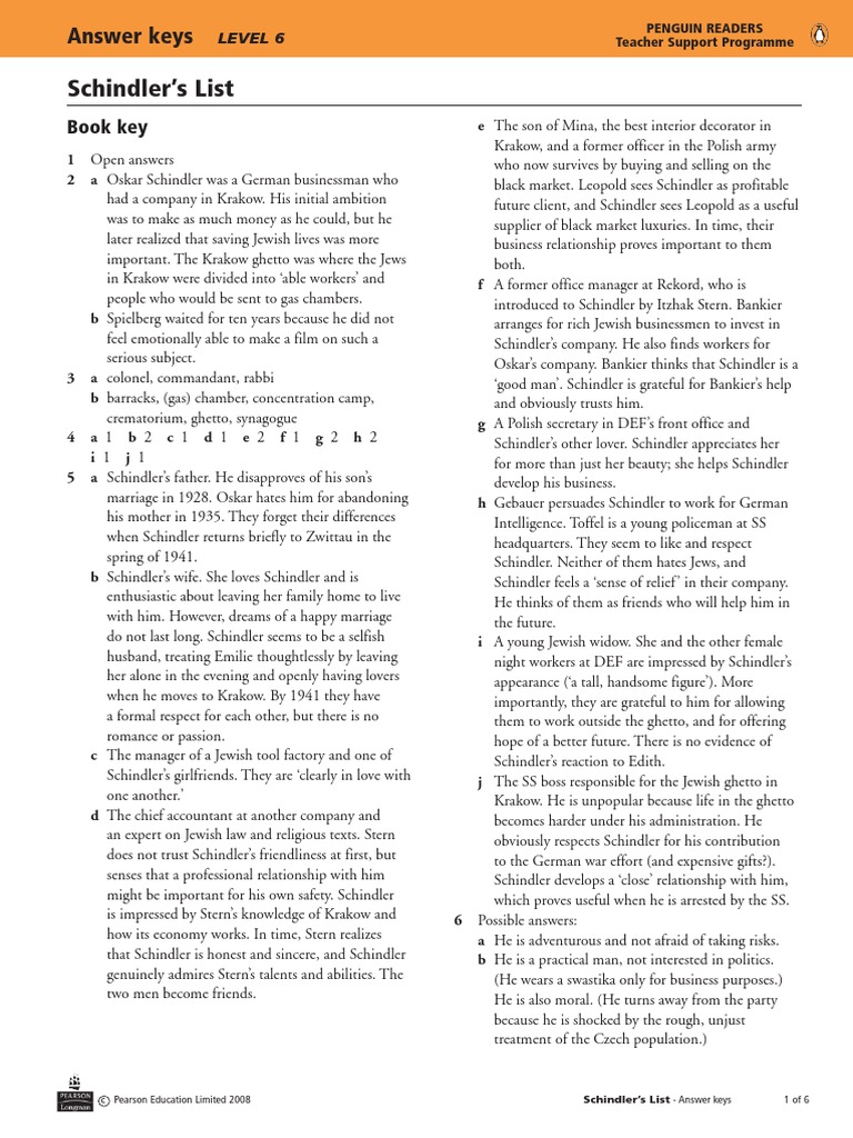 Schindler 'List Answer Keys PDF Auschwitz Concentration Camp