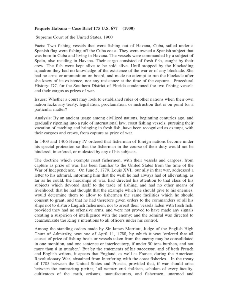 Paquete Habana Case Digest 175 U PDF Prize (Law) Treaty