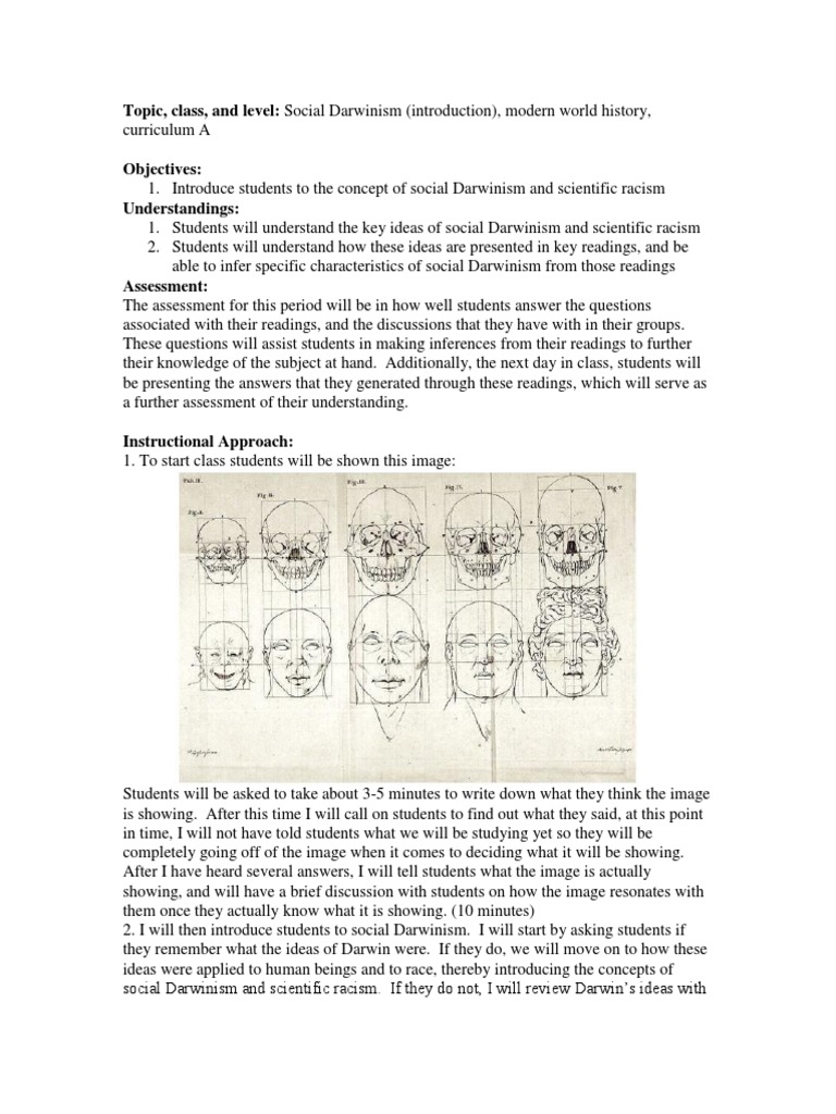 Social Darwinism 1 Lesson Plan Racism Discrimination Race Relations