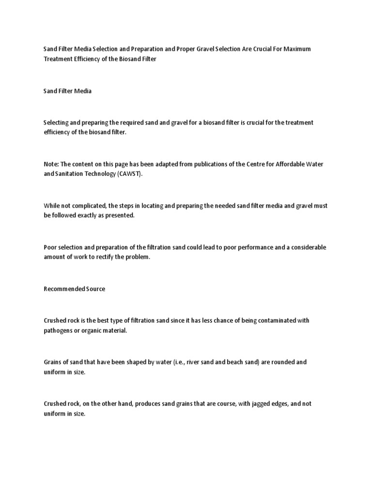 Sand Filter Media Selection PDF Filtration Sand