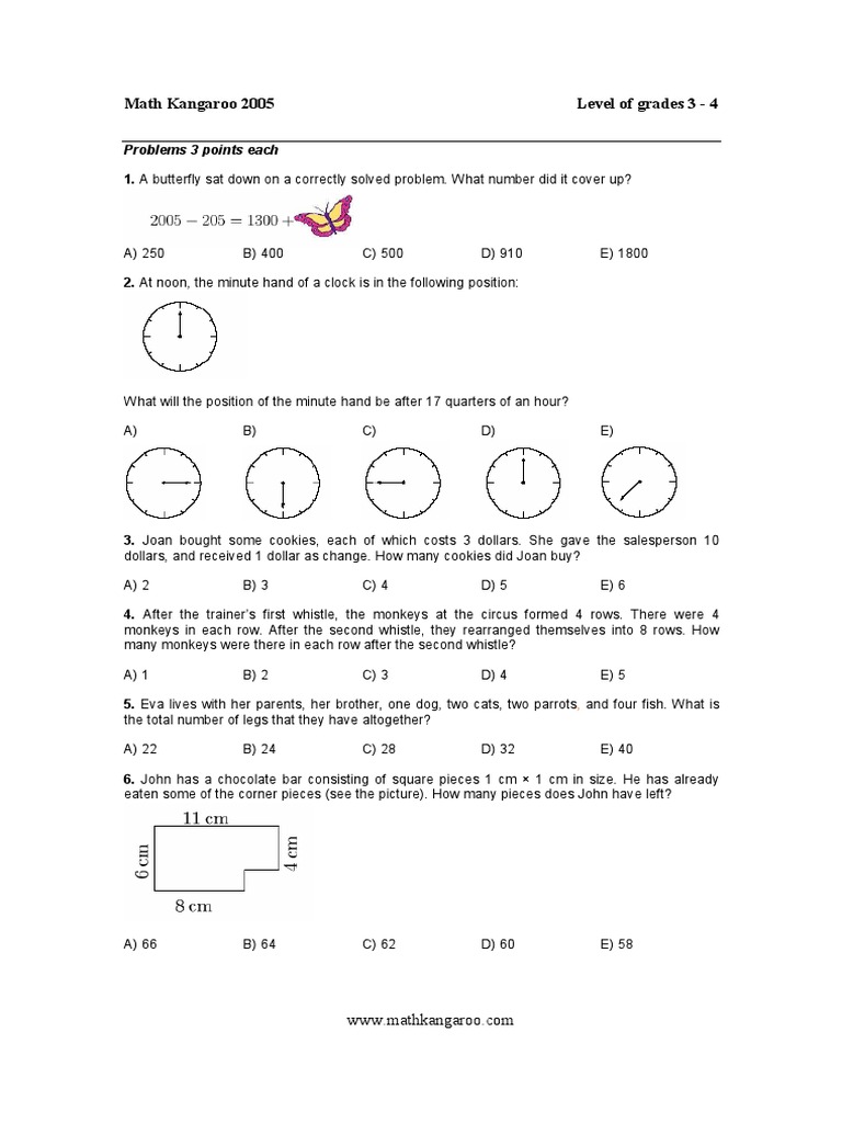 Kangaroo - 2006 - Level 3 4 | PDF | Kilogram | Teaching Mathematics