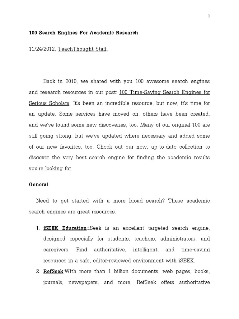100 Search Engines For Academic Research | PDF | Web Search Engine ...