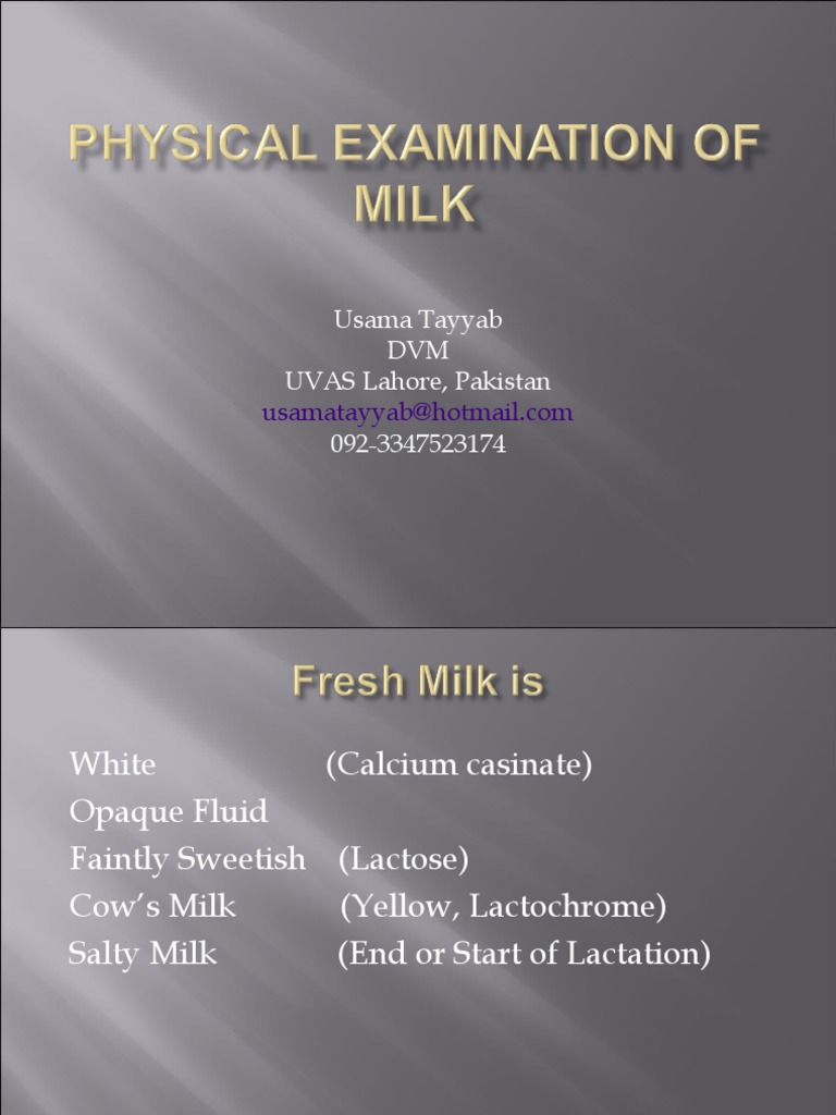 Physical Examination of Milk PDF Taste Milk