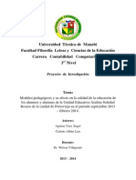 Modelos pedagógicos y su efecto en la calidad de la educación de los alumnos y alumnas de la Unidad Educativa Azafata Soledad Rosero de la cuidad de Portoviejo en el período septiembre 2013 – febrero 2014