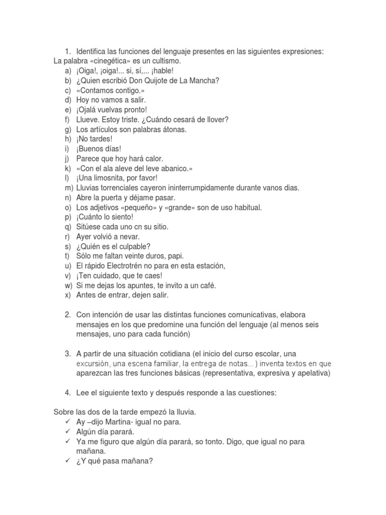 Ejercicios sobre funciones del lenguaje | PDF | Libros para adolescentes