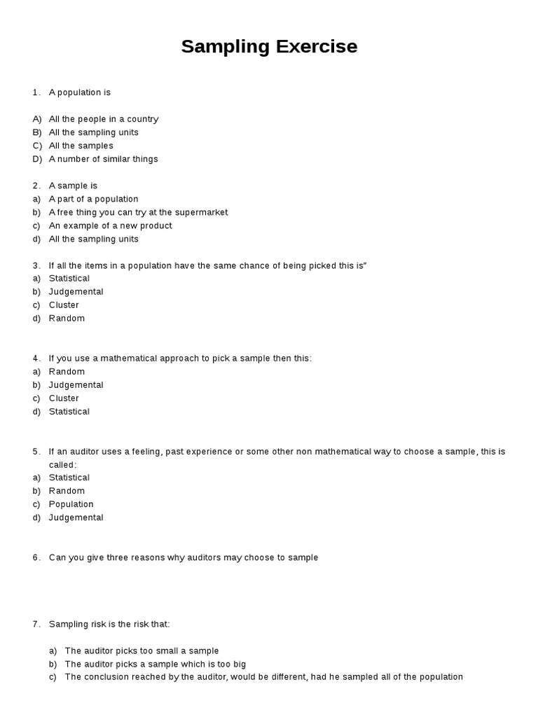 Sampling Exercise PDF Sampling (Statistics) Audit