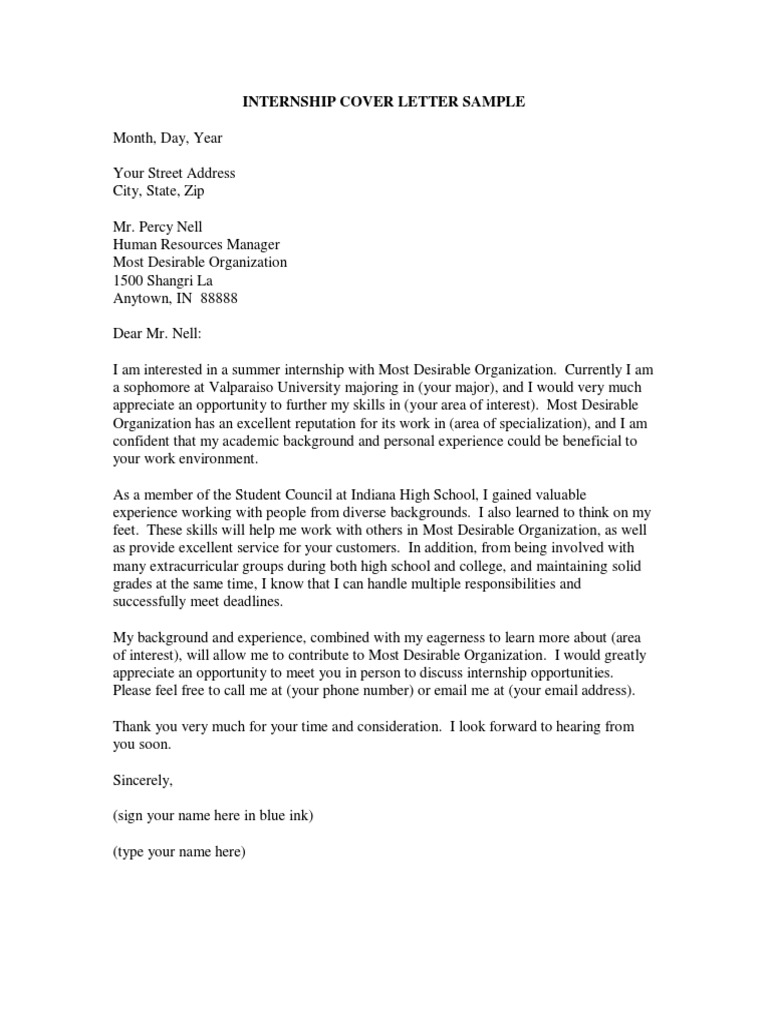 Internship Cover Letter Example | PDF