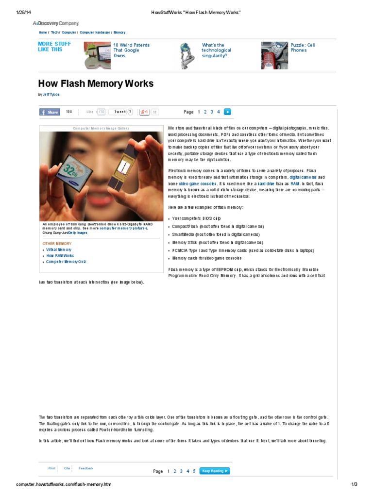 HowStuffWorks How Flash Memory Works PDF Flash Memory Computer Data Storage