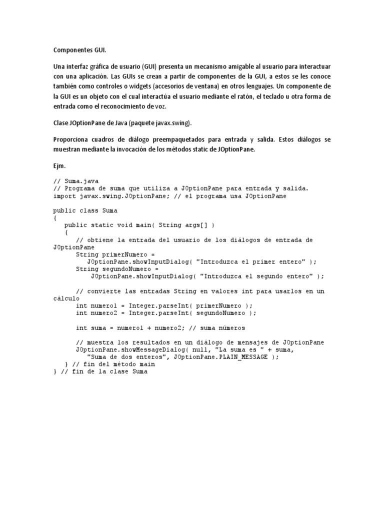 Componentes Básicos de GUI en Java | PDF | Java (lenguaje de ...