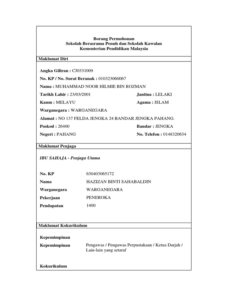 Borang Permohonan Hilmi Pdf