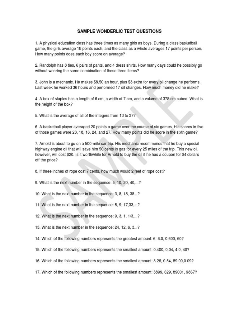 Free Practice Wonderlic Test Timed